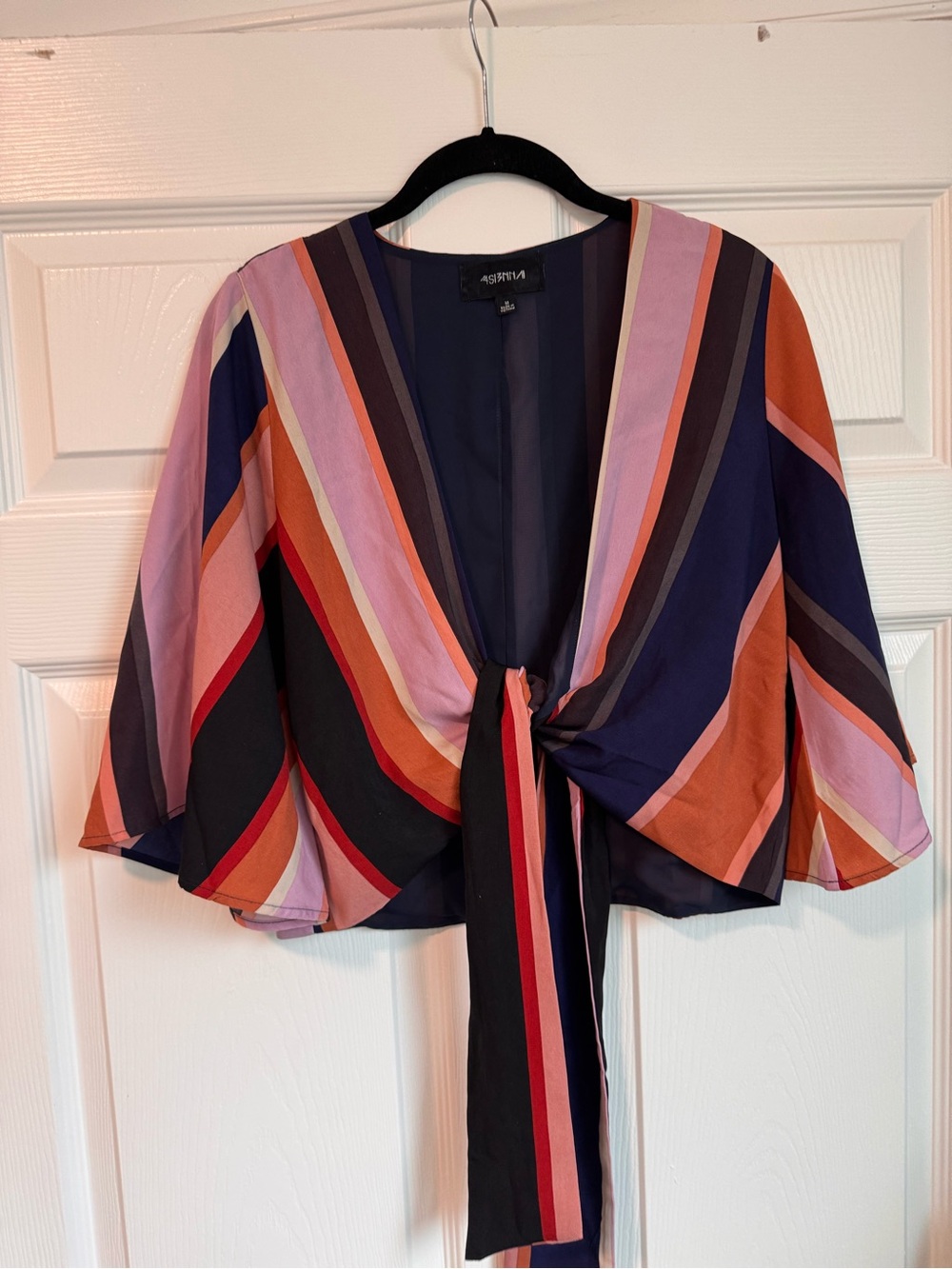 Aryn K Navy, Pink & Rust Striped Tie-Front Crop Top